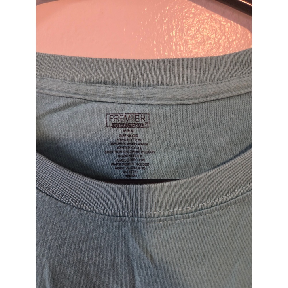 Premier International Mens XL Teal Blue 100% Cotton Short Sleeve T-Shirt Tee - Picture 2 of 5